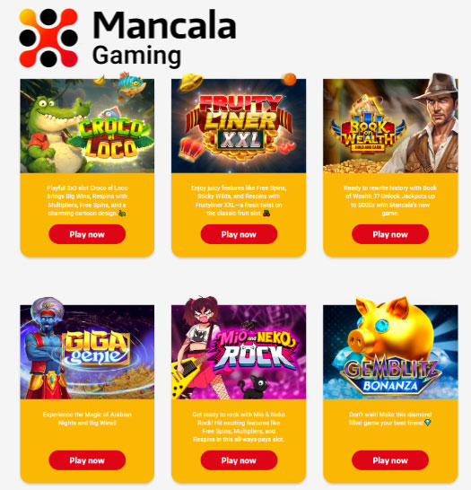 Азартные онлайн-игры для интернет-казино провайдера Mancala Gaming Mancala Gaming - создатель слотов и игровых автоматов для онлайн казино.